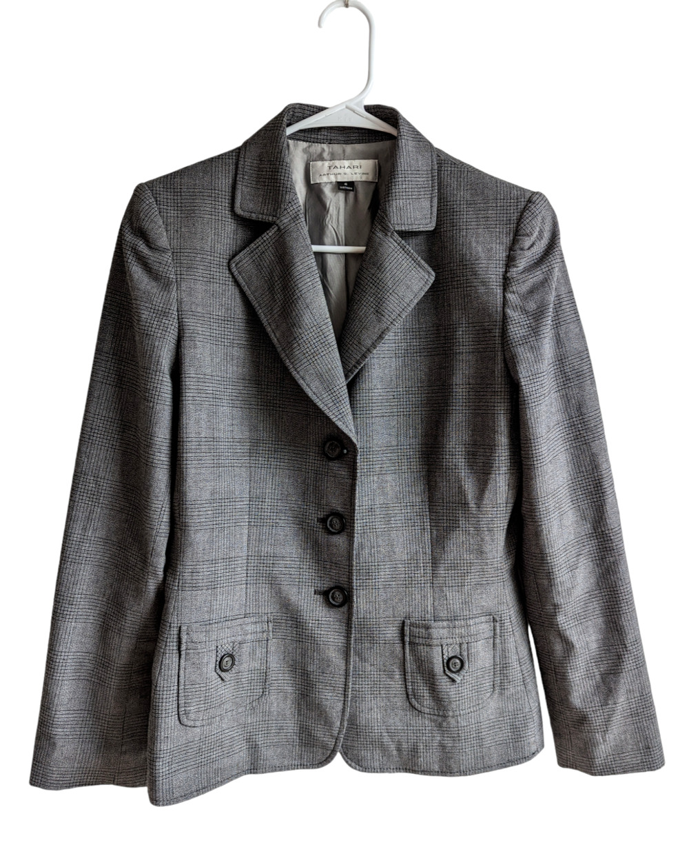 TAHARI Arthur S. Levine Womens Glen Check Pattern Blazer Business Grey Size 6